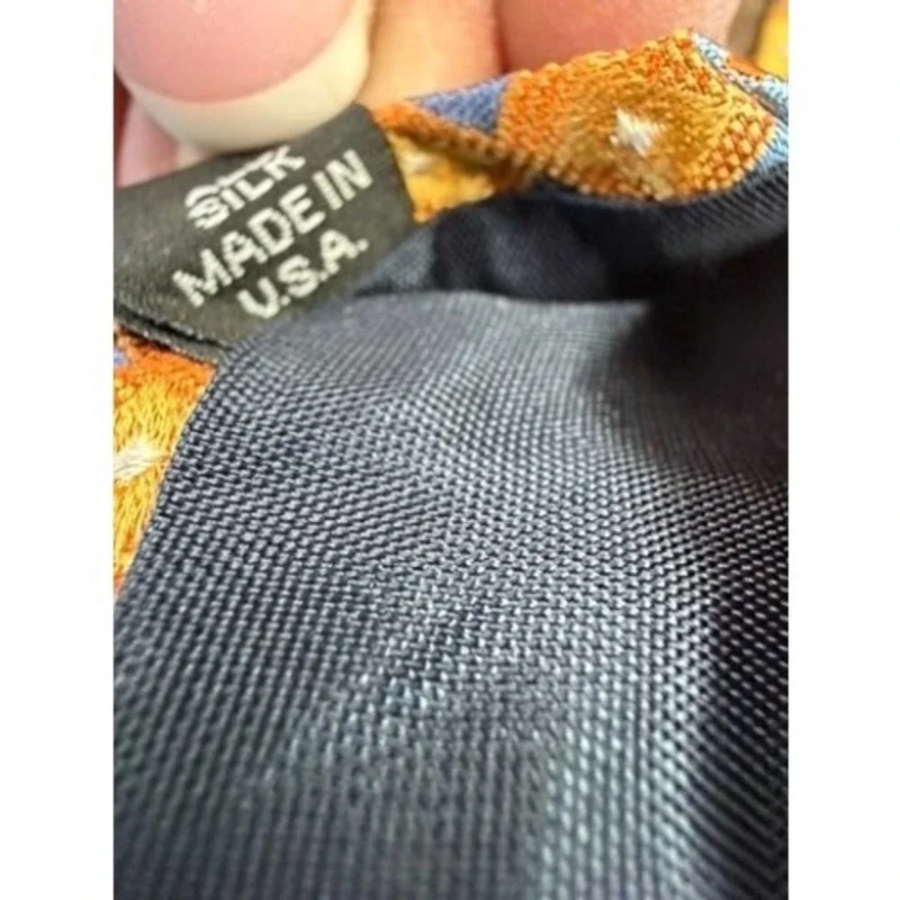Corporate Image Tom James Mens Silk Tie Orange Blue Geometric Square Extra Long